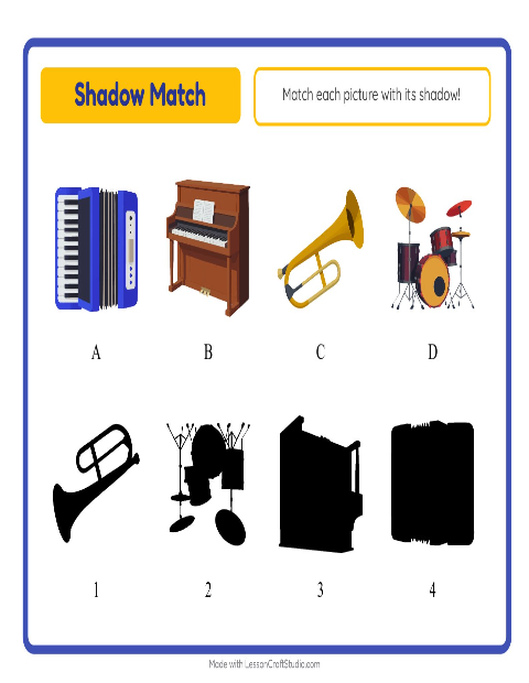 Preview of Shadow Match worksheet featuring Music for kindergarten