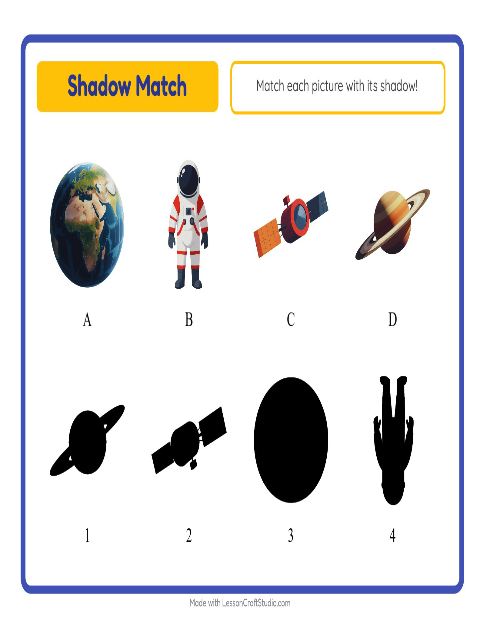 Preview of Shadow Match worksheet featuring Space for kindergarten
