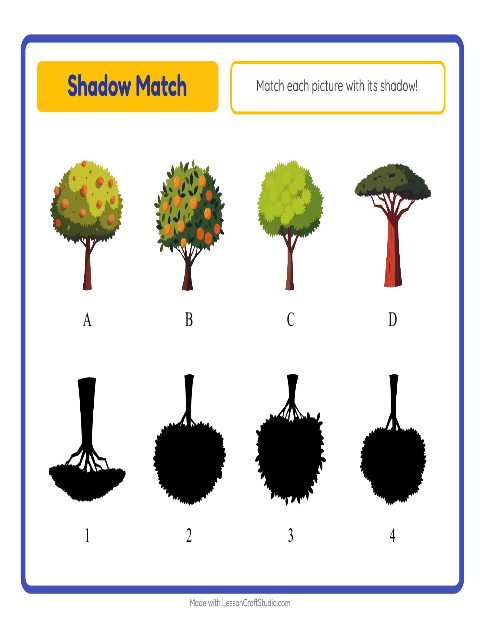 Preview of Shadow Match worksheet featuring Trees for kindergarten