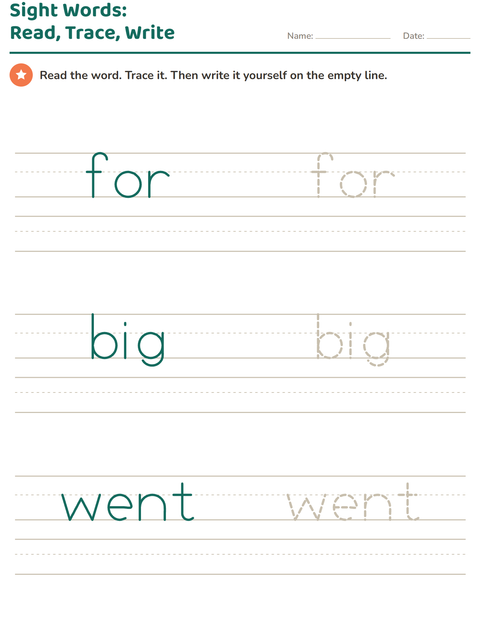 Preview of Sight Words worksheet for kindergarten