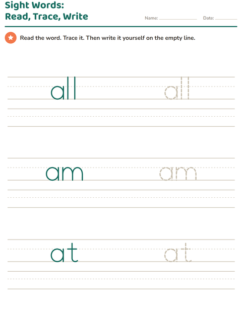 Preview of Sight Words worksheet for kindergarten