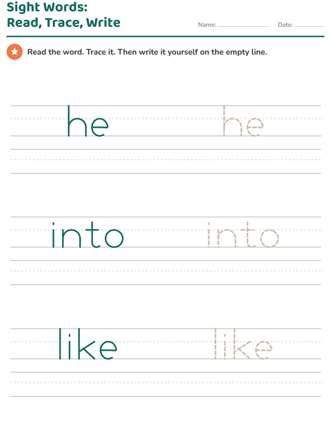 Preview of Sight Words worksheet for kindergarten