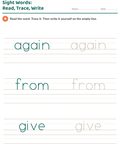 Preview of Sight Words worksheet for kindergarten