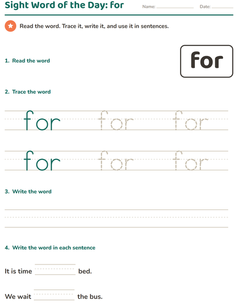 Preview of Sight Words worksheet for kindergarten