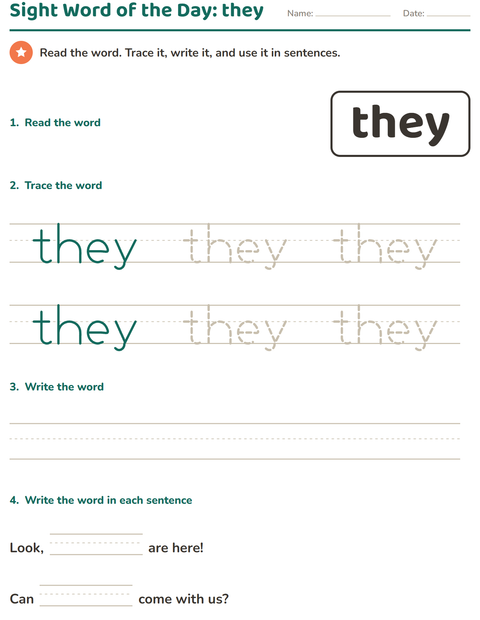 Preview of Sight Words worksheet for kindergarten