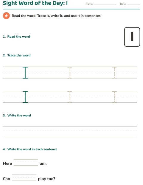 Preview of Sight Words worksheet for kindergarten