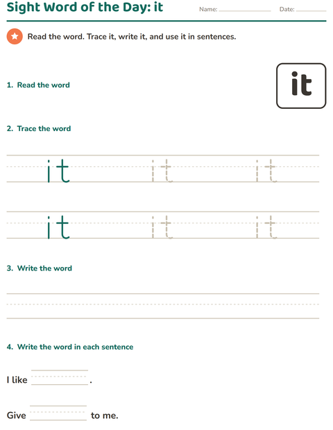 Preview of Sight Words worksheet for kindergarten