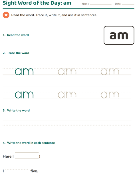 Preview of Sight Words worksheet for kindergarten