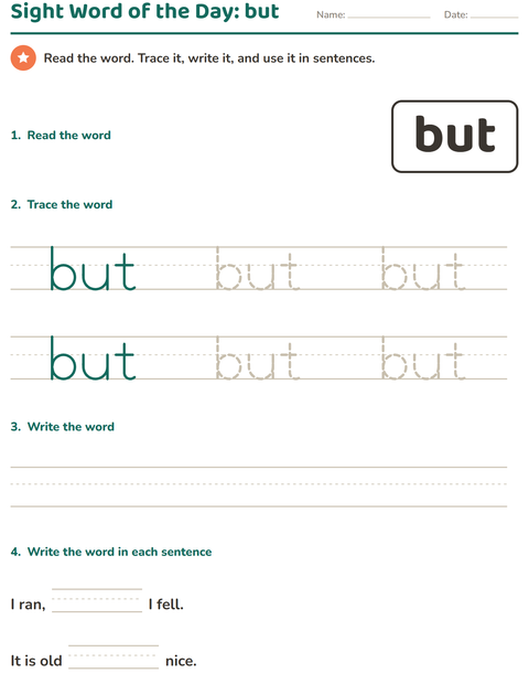 Preview of Sight Words worksheet for kindergarten
