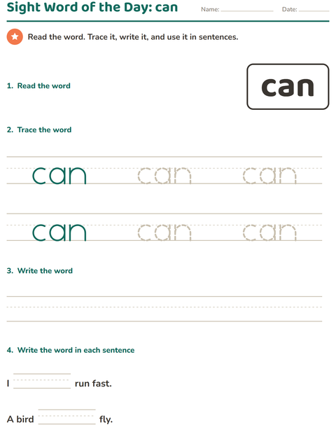 Preview of Sight Words worksheet for kindergarten