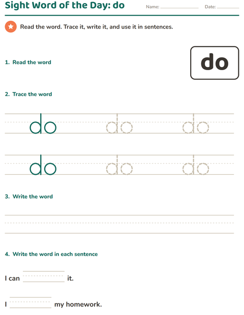 Preview of Sight Words worksheet for kindergarten