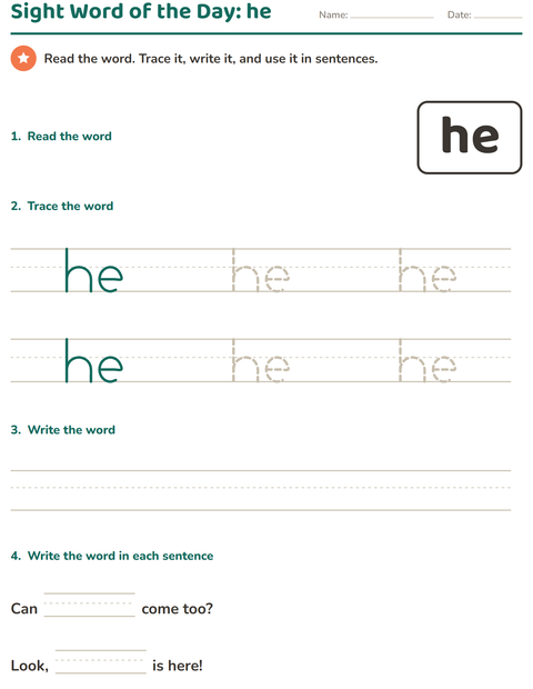 Preview of Sight Words worksheet for kindergarten