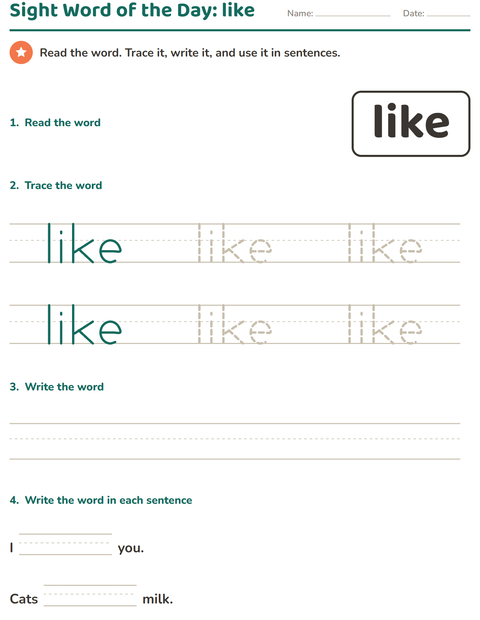 Preview of Sight Words worksheet for kindergarten