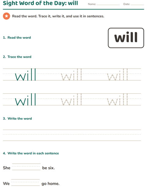 Preview of Sight Words worksheet for kindergarten