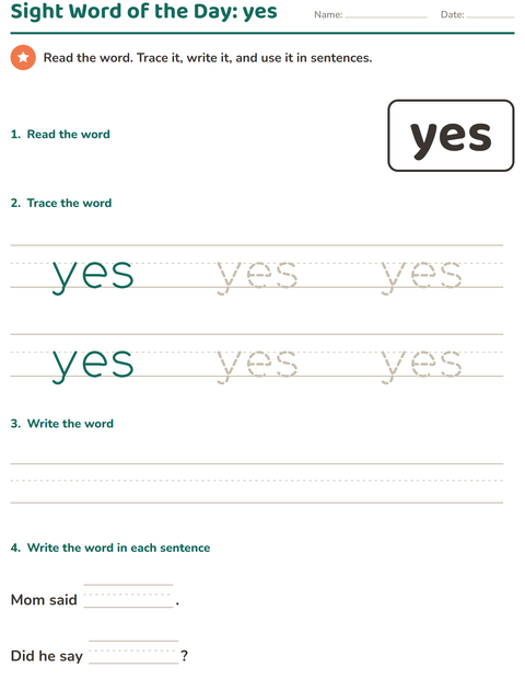 Preview of Sight Words worksheet for kindergarten