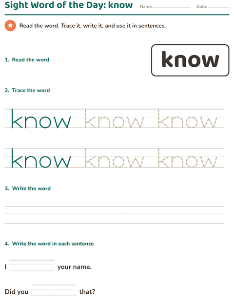 Preview of Sight Words worksheet for kindergarten