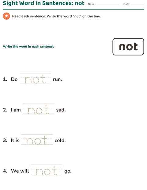 Preview of Sight Words worksheet for kindergarten