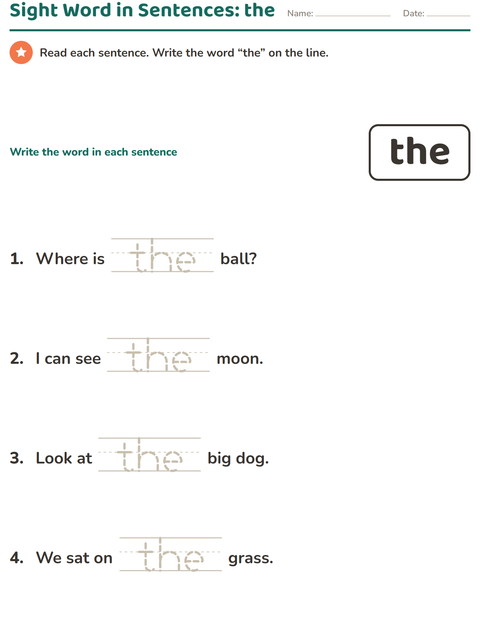 Preview of Sight Words worksheet for kindergarten