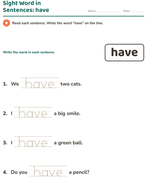 Preview of Sight Words worksheet for kindergarten