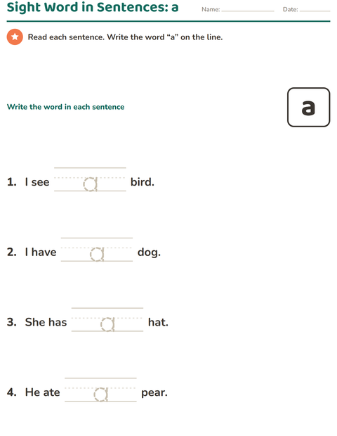 Preview of Sight Words worksheet for kindergarten