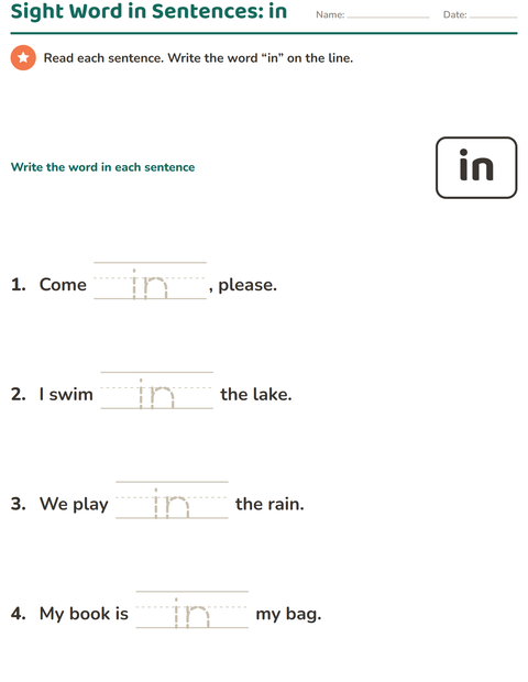 Preview of Sight Words worksheet for kindergarten