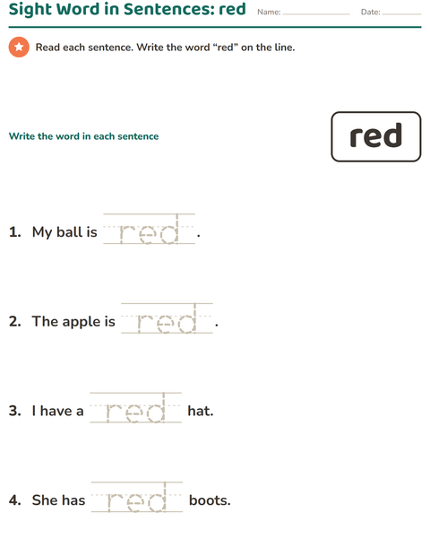 Preview of Sight Words worksheet for kindergarten