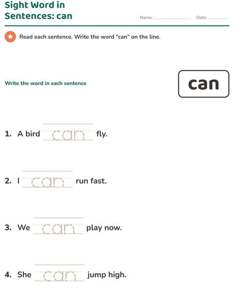 Preview of Sight Words worksheet for kindergarten