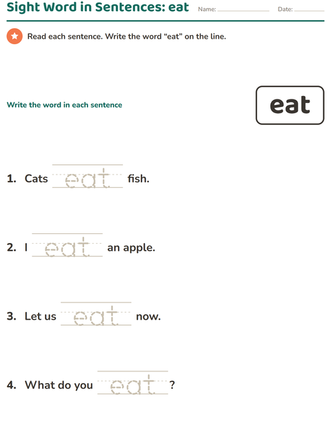 Preview of Sight Words worksheet for kindergarten