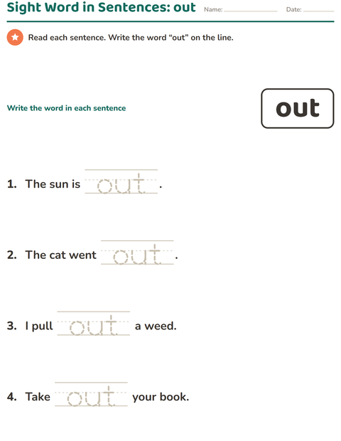 Preview of Sight Words worksheet for kindergarten