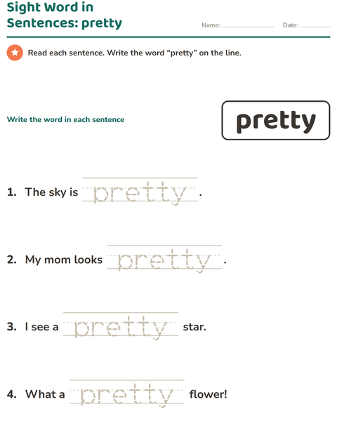 Preview of Sight Words worksheet for kindergarten
