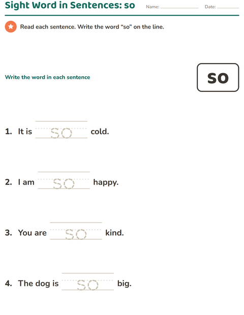 Preview of Sight Words worksheet for kindergarten