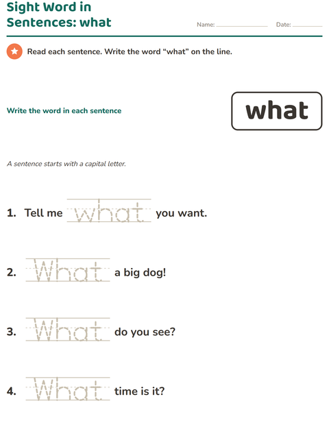 Preview of Sight Words worksheet for kindergarten