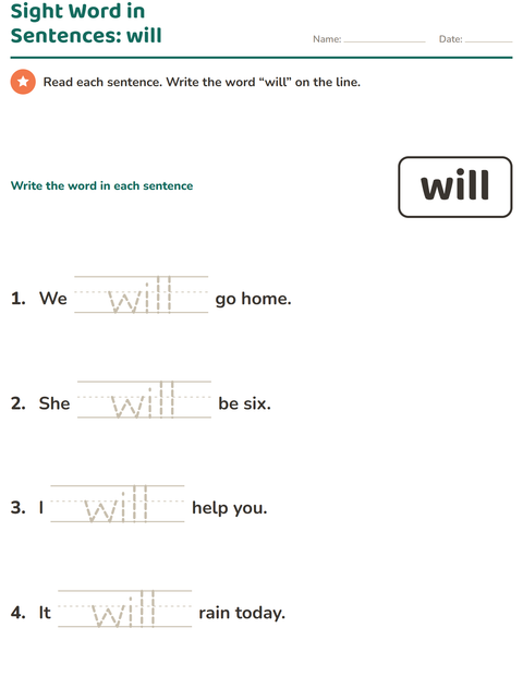 Preview of Sight Words worksheet for kindergarten