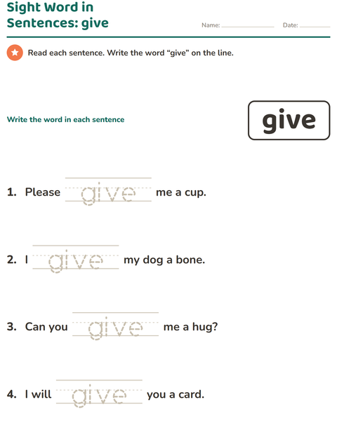 Preview of Sight Words worksheet for kindergarten