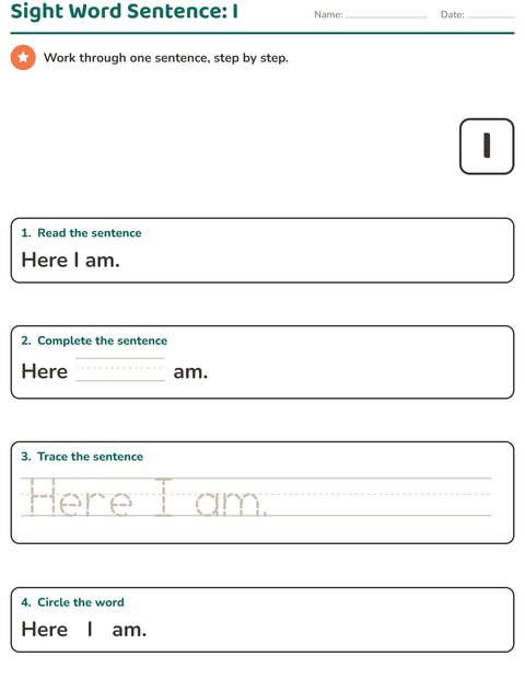 Preview of Sight Words worksheet for kindergarten