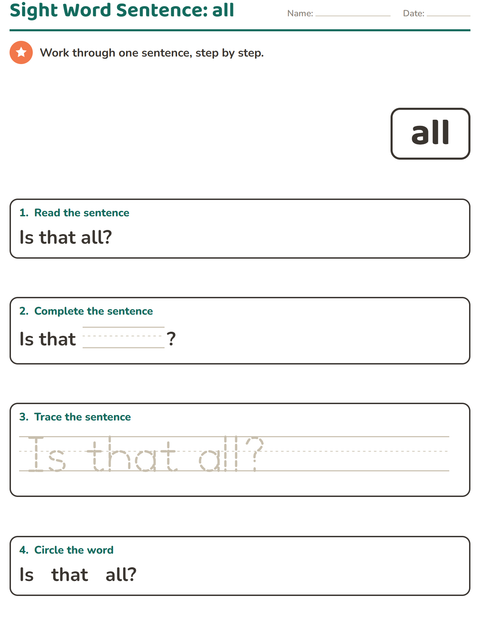 Preview of Sight Words worksheet for kindergarten