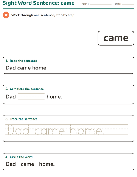 Preview of Sight Words worksheet for kindergarten