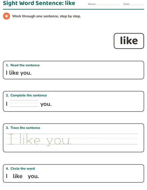 Preview of Sight Words worksheet for kindergarten