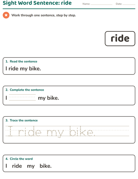 Preview of Sight Words worksheet for kindergarten