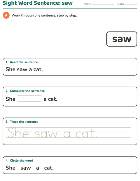 Preview of Sight Words worksheet for kindergarten