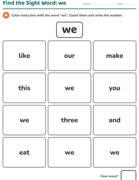 Preview of Sight Words worksheet for kindergarten