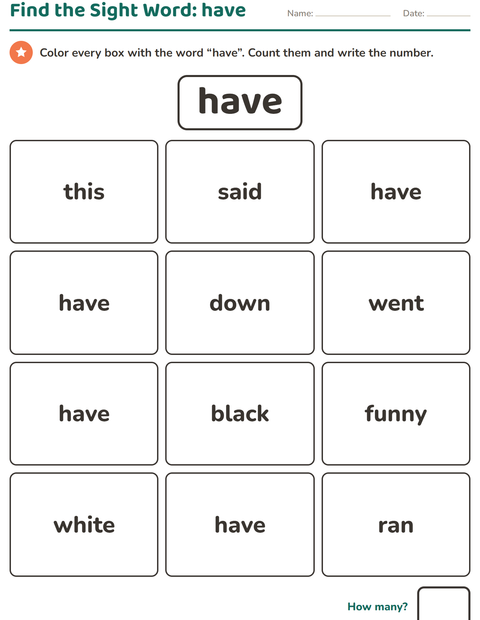 Preview of Sight Words worksheet for kindergarten