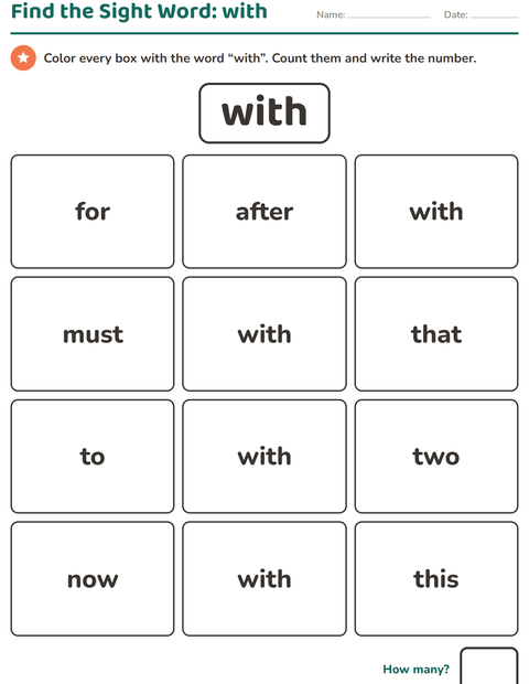 Preview of Sight Words worksheet for kindergarten