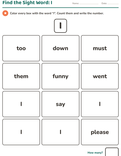 Preview of Sight Words worksheet for kindergarten