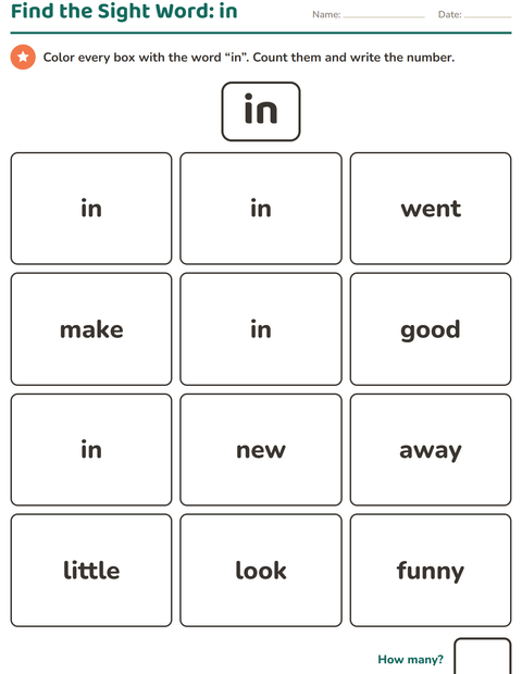 Preview of Sight Words worksheet for kindergarten