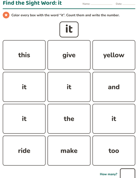 Preview of Sight Words worksheet for kindergarten