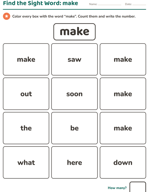 Preview of Sight Words worksheet for kindergarten
