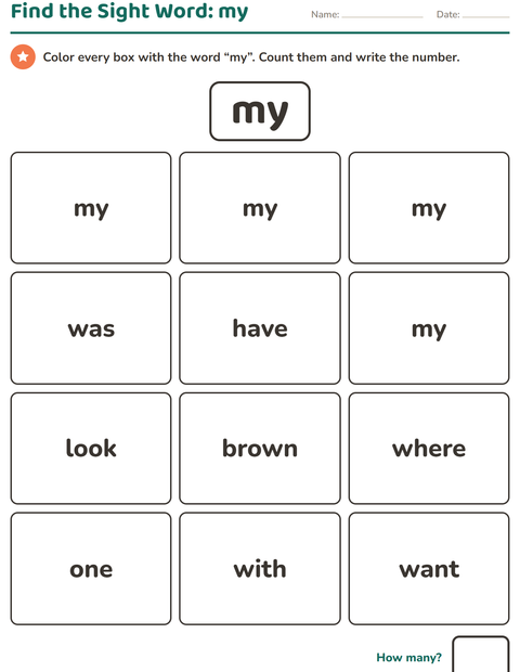 Preview of Sight Words worksheet for kindergarten