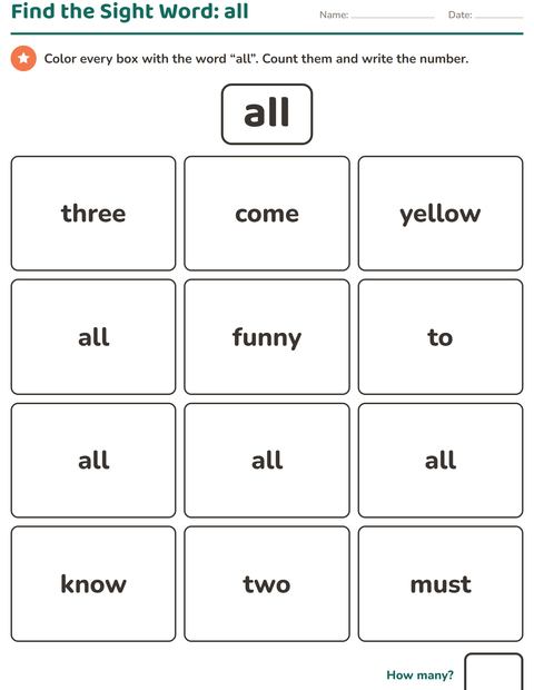 Preview of Sight Words worksheet for kindergarten