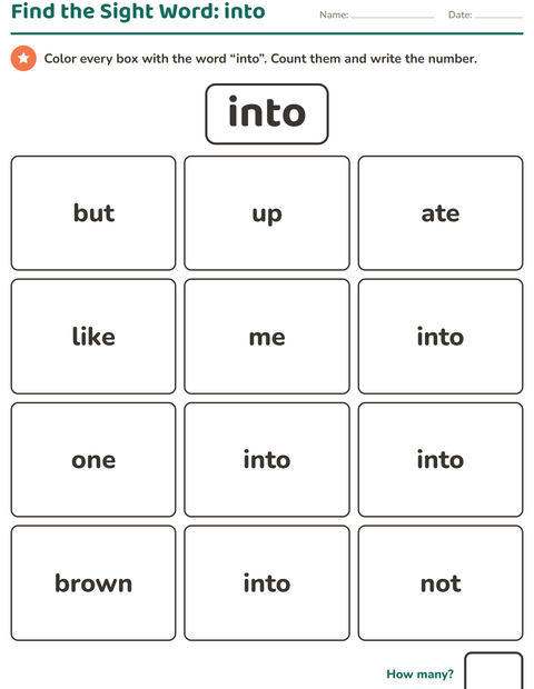 Preview of Sight Words worksheet for kindergarten